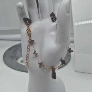 Amethyst and Goldtone ankle bracelet 10" with extender